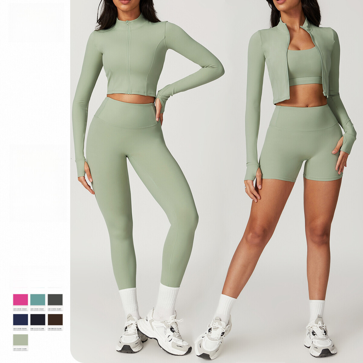 Women Workout Set Yungan Outdoor Sports Tight Naked Fitness Shockproof High Waist Yoga Suit Three Piece Set Pilates Set