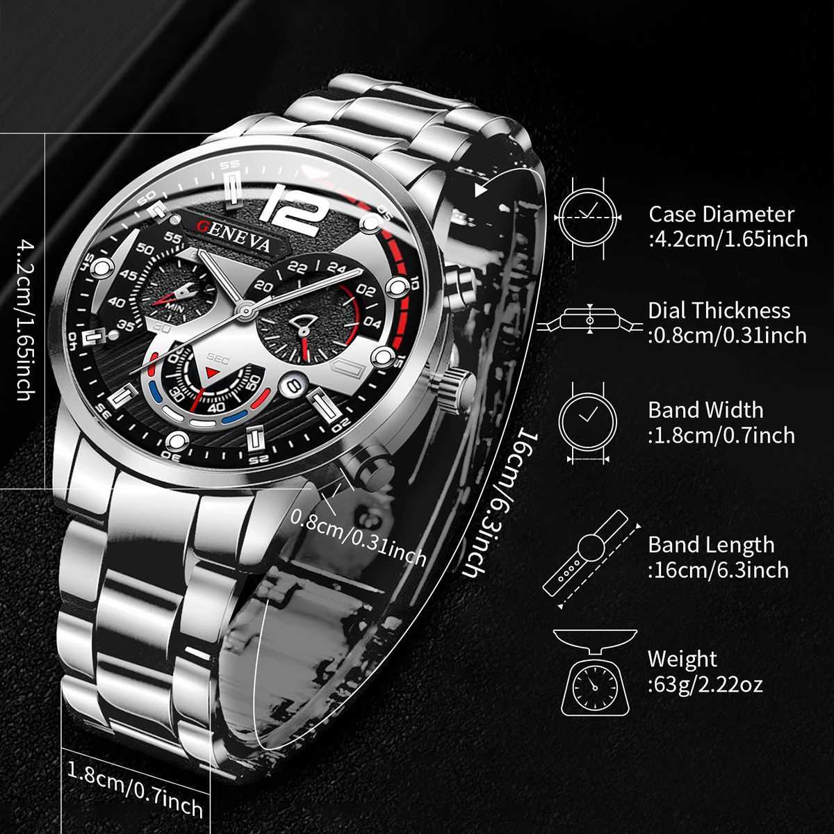 3PCS/Set Fashion Mens Watches Stainless Steel Band Analog Quartz Watch Calendar Watches Jewelry SetWithout Box XJ250527