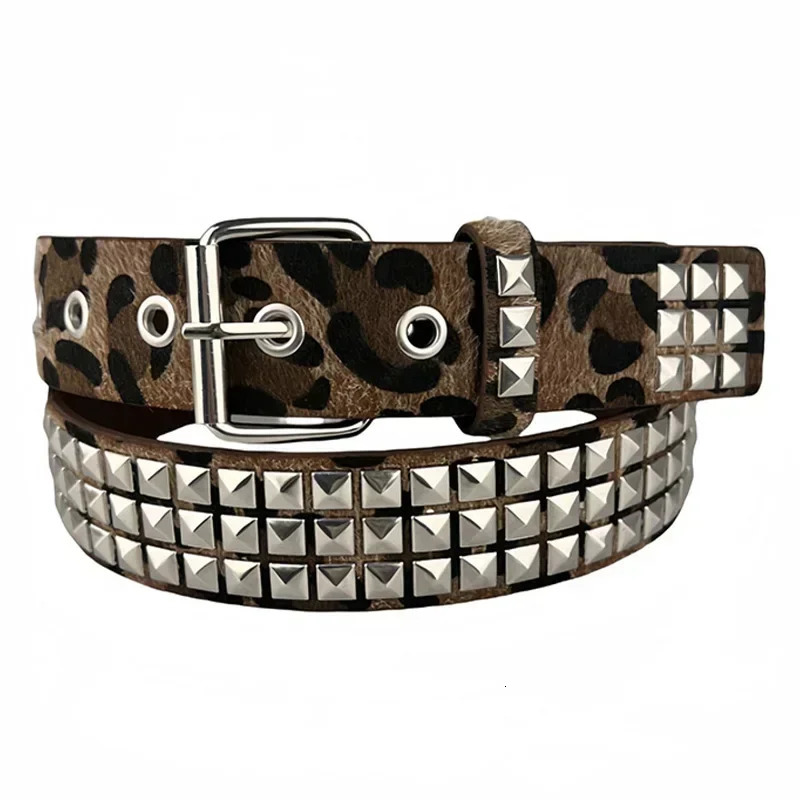 Women Camouflage Leopard Belts Heavy Metal Belt Y2K Rivet Inlay Faux Leather Belt Punk Hip Hop Rock Air Eye Jeans Decoration 250520