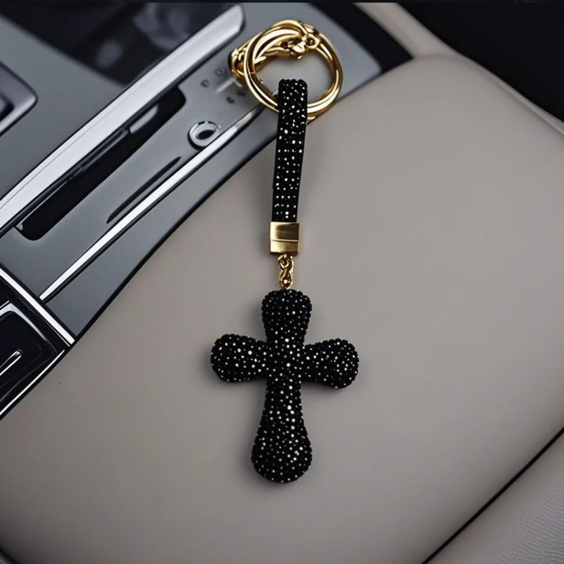 Bling Cross Keychain for Car Keys Rhinestone Crystal Key Ring Charm for Women & Men Black Silver Gift Accessories Bling Car Keychain