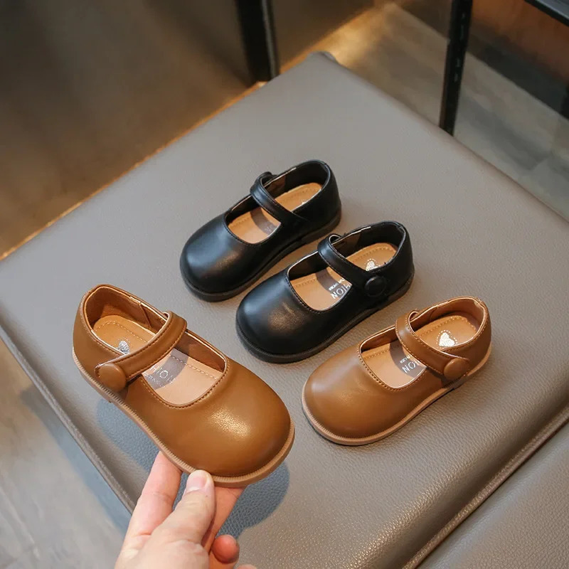 Spring Autumn Girl Leather Shoes Spring Autumn Fashion Round-toe Kids Mary Jane Shoes Flats Soft Childrens Black School Shoes 250528