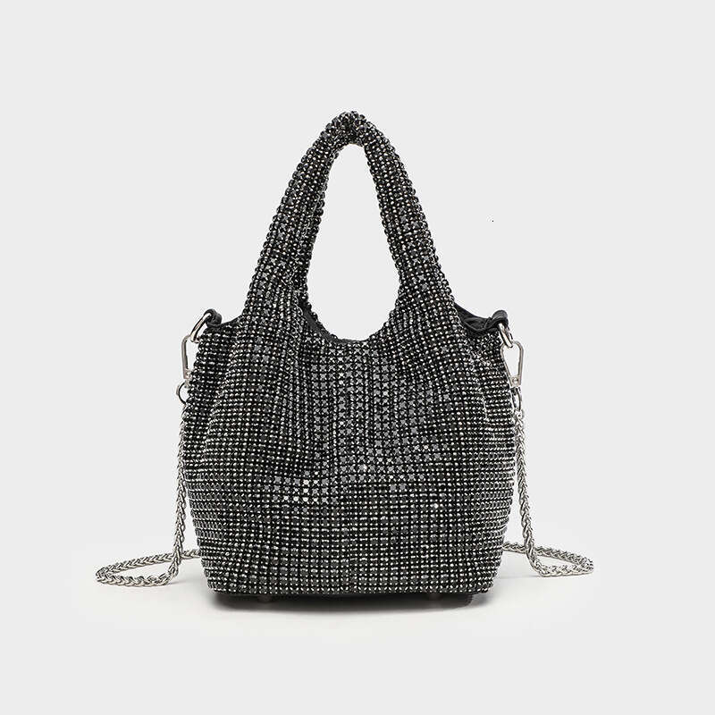 Full for Women, Inlaid Diamond Evening Bucket Rhinestone Chain Bag, Handheld and Crossbody Bag