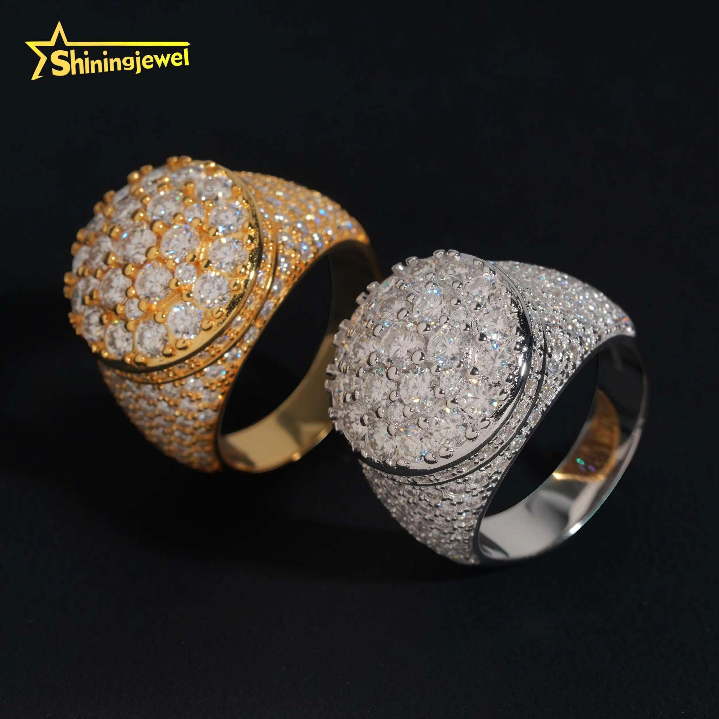 Hip Hop Fashion Jewelry Gold Plated Solid 925 Sterling Silver Sparkling Luxury Diamond Men Rings Iced Out Moissanite Ring