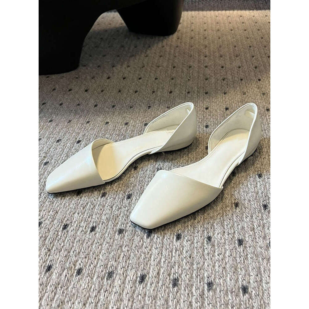 Toreme French Style 2025 Small Square Toe Asymmetrical Hollow Single Women Spring Summer Flat Ballet Shoes Sandals