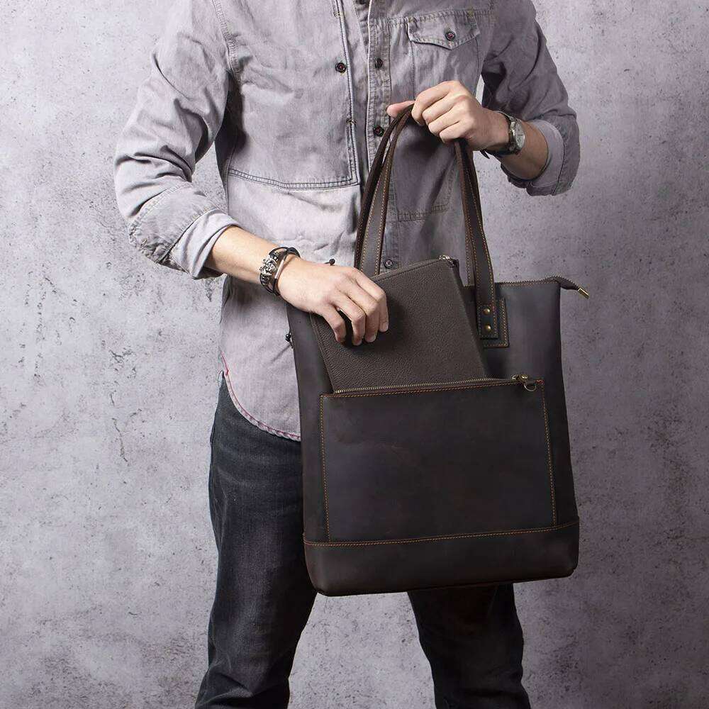 S.WORKER Vintage Genuine Men's Handbag Cowhide Briefcase Shoulder Women Casual Tote Bag 2020 NEW Crazy-horse Leather