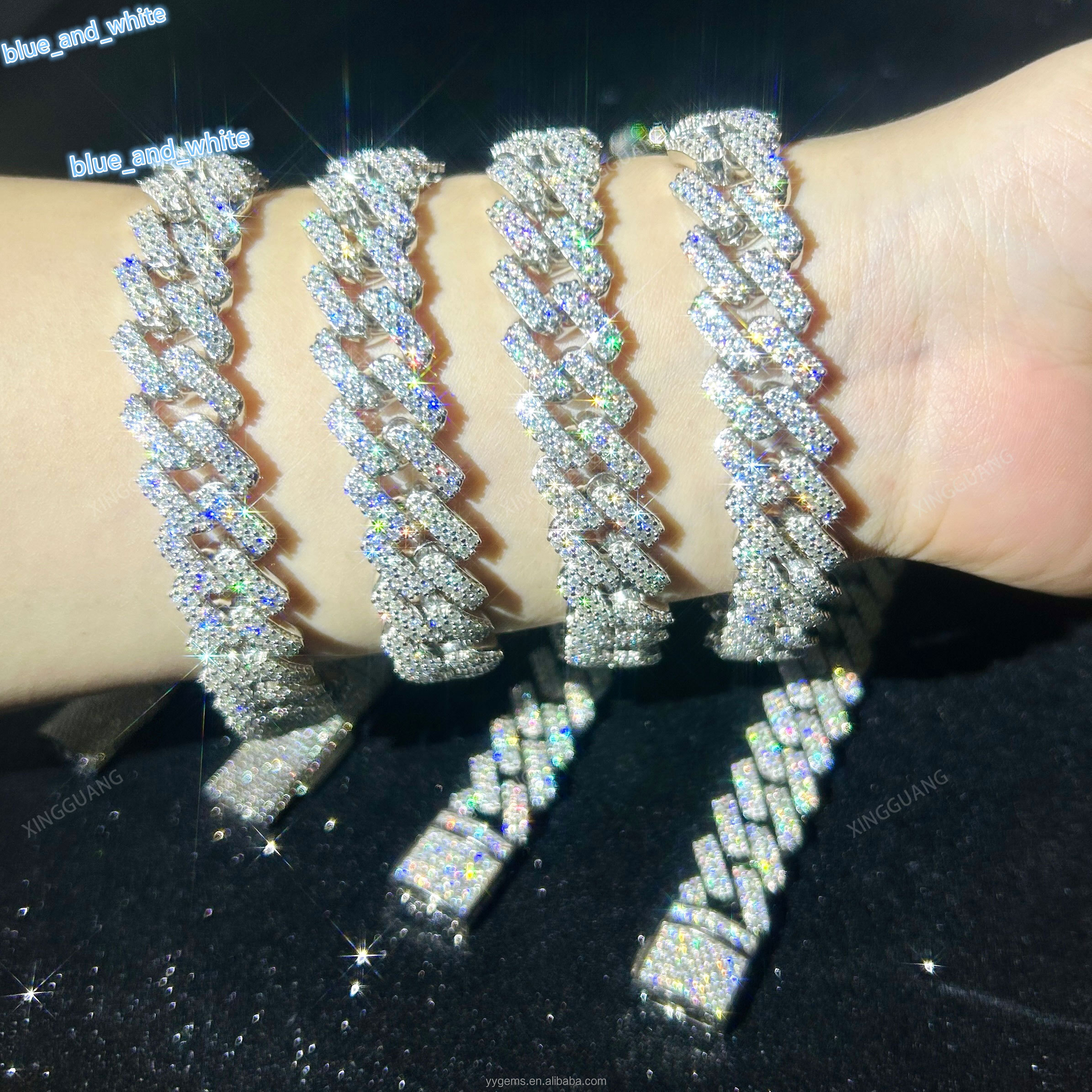 S925 Sterling with Iced Out 2row 13mm Vvs Moissanite Cuban Moissanite Diamond Chain Cuban Link Moissanite Necklace Bracelet