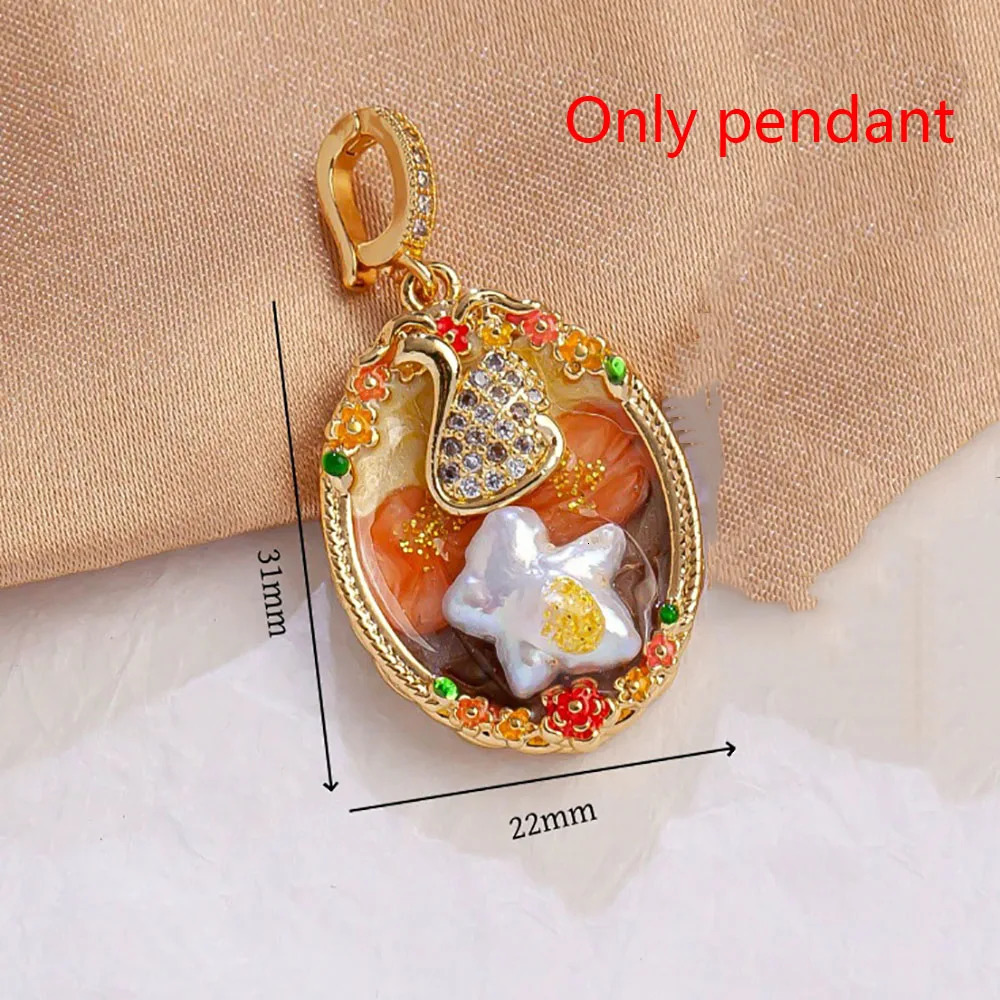 Natural Pearl flower Necklace Oil Painting DIY Pendant Fairy Oil Painting Pearl Flower DIY Pendant For Necklace Gifts Vintage 250520