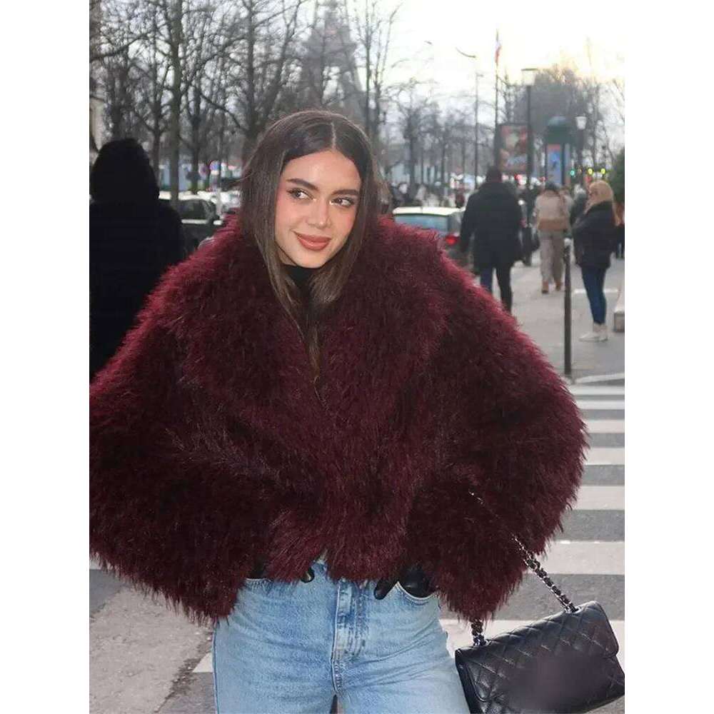 Faux Fur Warm Coat Women Casual Lapel Fluffy Long Sleeve Female Cardigan 2024 Winter Solid Lady Street Commuter Outwears