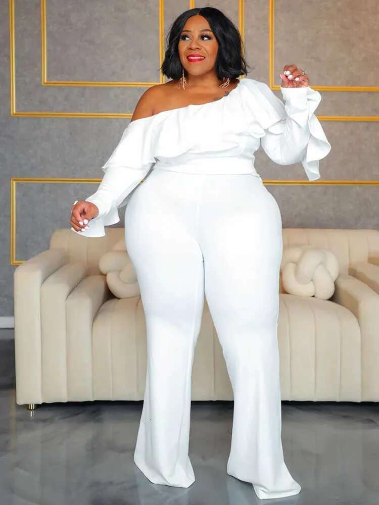 Elegant Woman Jumpsuit Autumn Slash Neck Jumpsuit Casual Woman Clothes One Piece Long Sleeve Jumpsuit Sexy Plus Size Looks