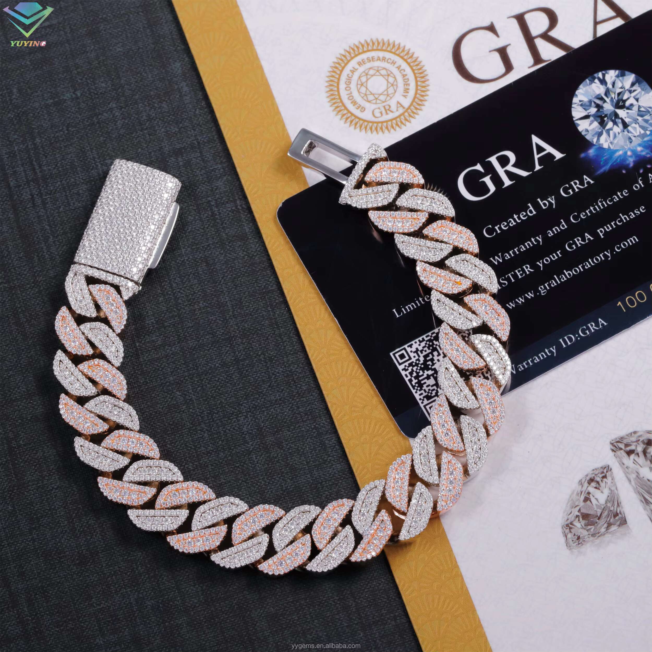 Mossanite Hip Hop Jewelry 13mm 925 Sterling Silver Pass Diamond Tester VVS Moissanite Iced Out Cuban Link Bracelet for Mens