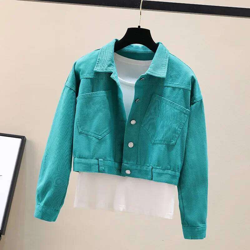 Women's Wear Green Red Yellow Purple Denim Jackets Women Loose Casual Short Cowboy Outerwear Big Pocket Batwing Sleeve Jeans Jacket Female