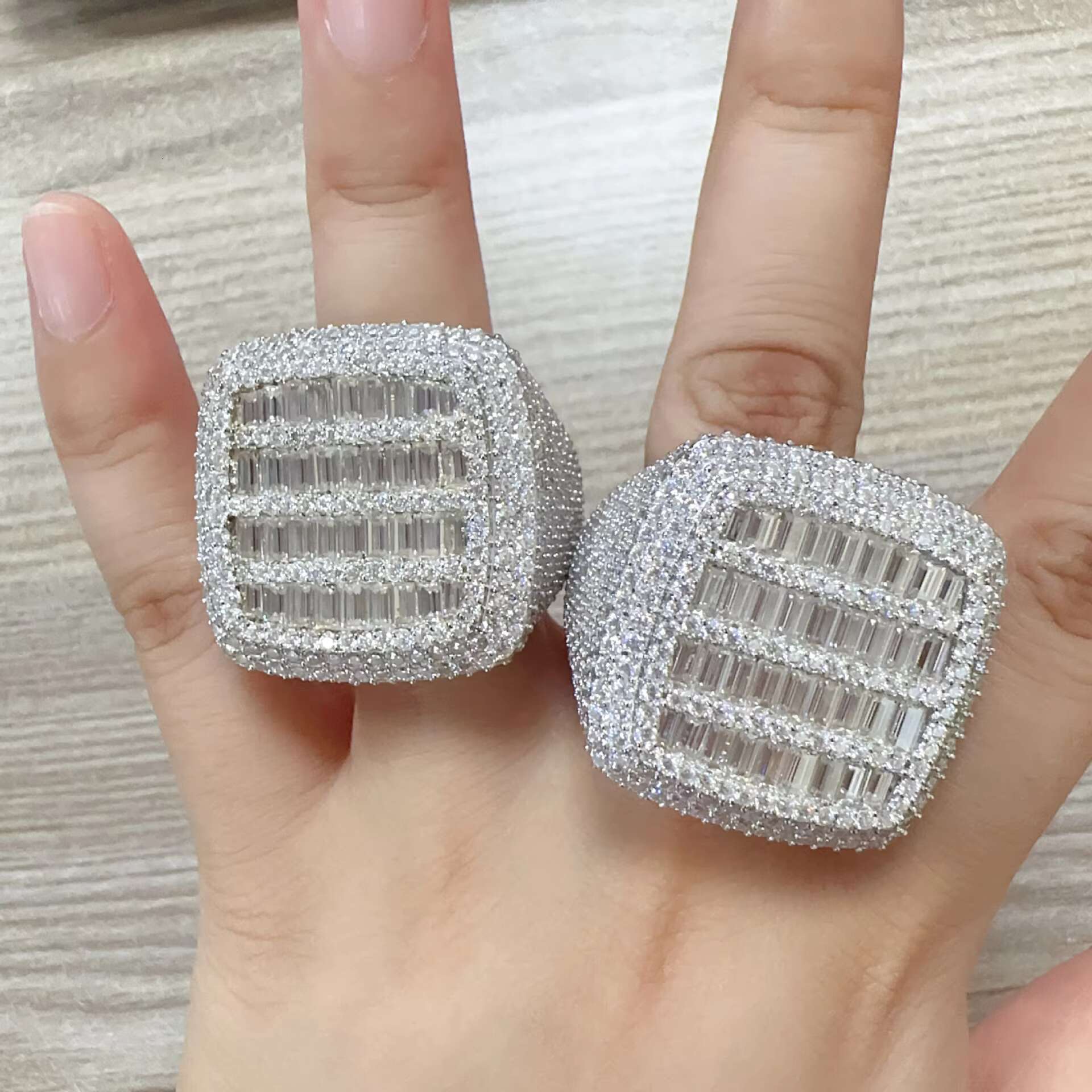 S925 Silver Man Moissanite Ring Synthetic Full Diamond HIP HOP Rings for Men