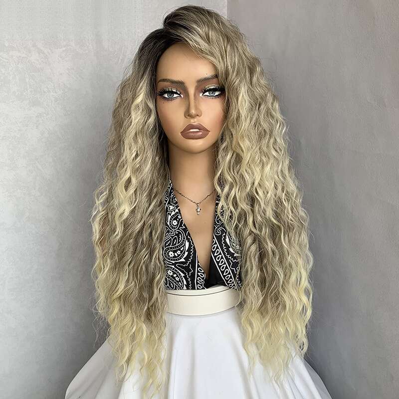 Women's wig New Latin Fashion Long Curly Hair Gradient Gray Natural Fluffy Synthetic Wig Cap 70Cm