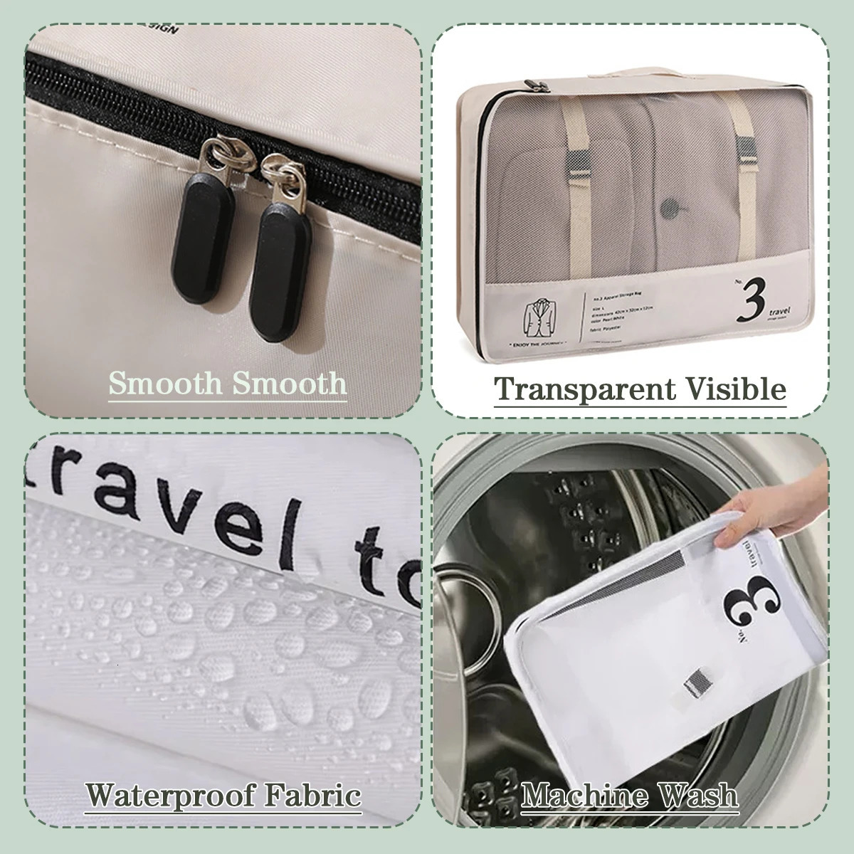 7 Pcs Minimalist Simple Letters Pattern Packaging Cubes Lightweight Versatile Luggage Bag Set 250526
