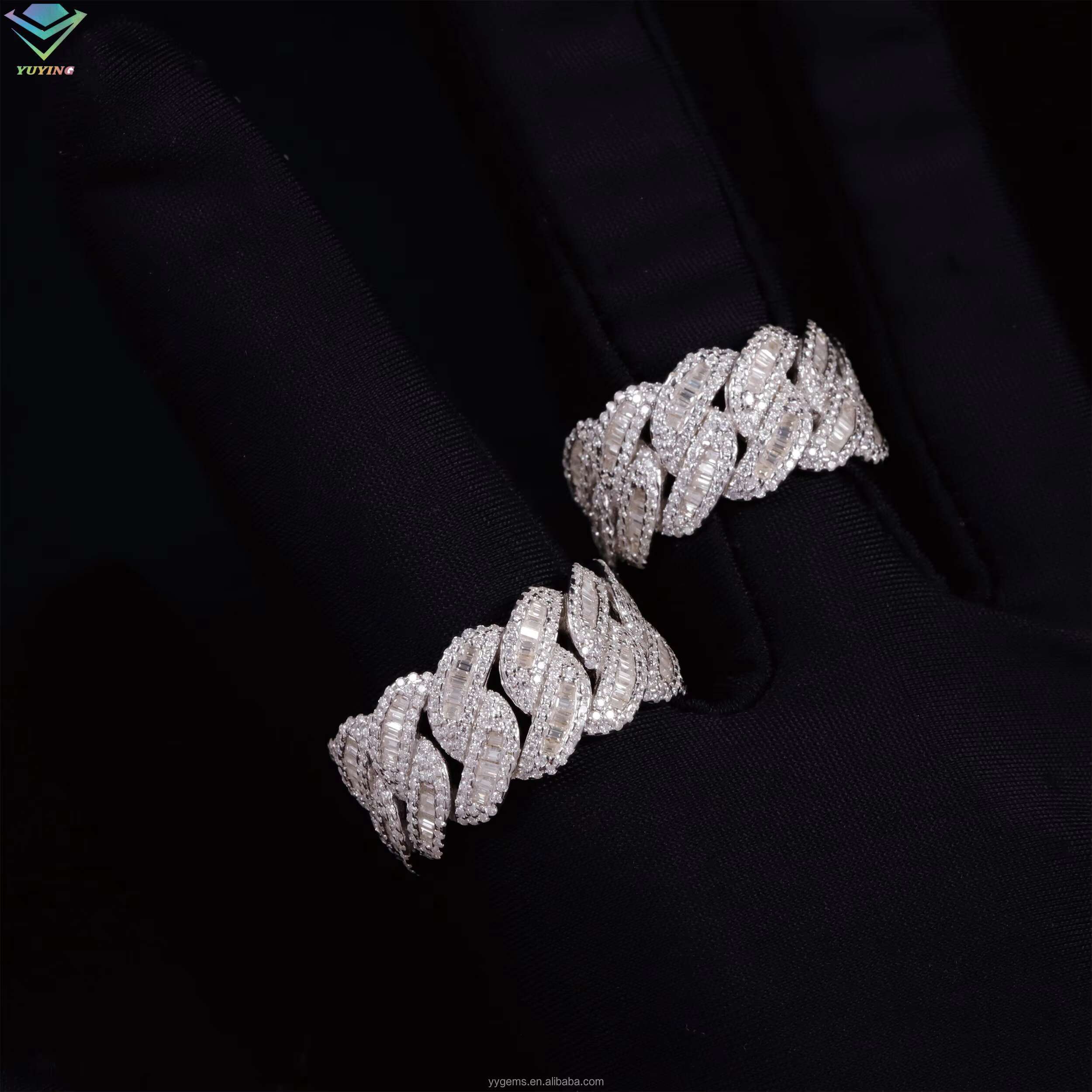 Popular Baguette Cut Mossanite Ring Hip Hop Jewelry 925 Sterling Silver Ring for Men Women VVS Moissanite Diamond Cuban Ring