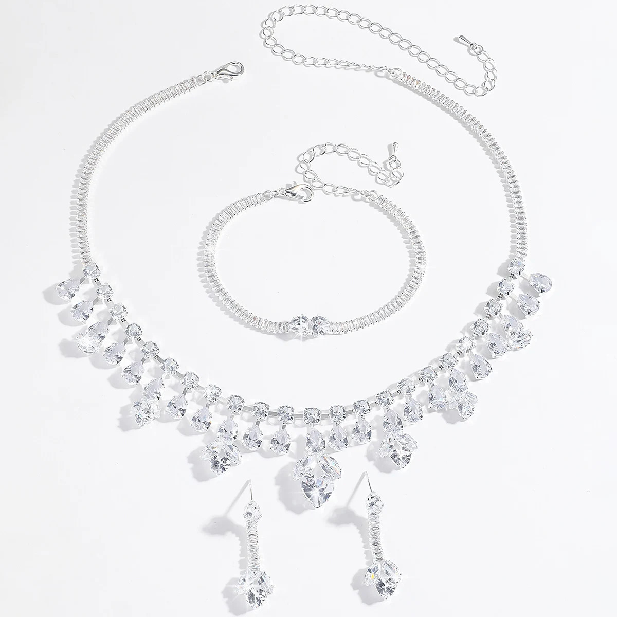 4PC Womens Fashion Set Water Drop Necklace Earrings Bracelet Jewelry Set Suitable for Wedding Party Festival Gifts-8508 250527
