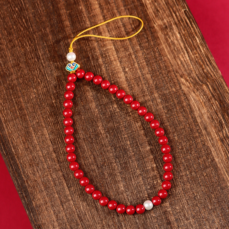 Natural imperial cinnabar bead chain mobile phone key bag pendant,Cinnabar,wuxing implied meaning Radiant Activation,Energetic Anchoring