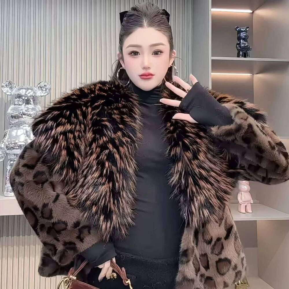 Faux Mink Fur Coats for Women,Fur Collar Jackets,Spliced Overcoat,Female Clothes,Thicken Warm,,New ,Winter,2025