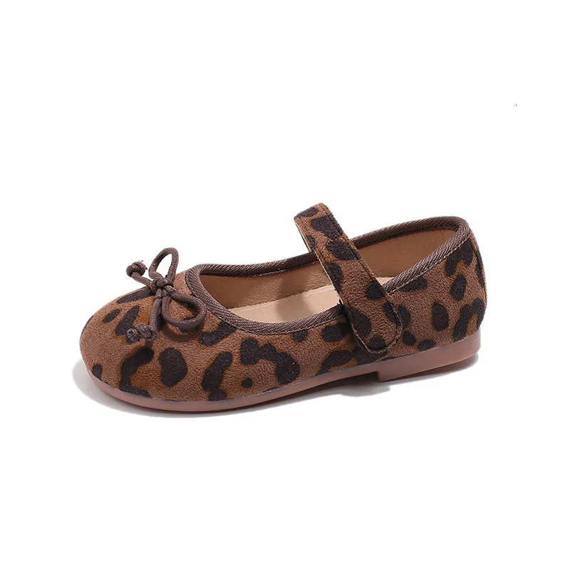 Kids Baby Girls Shoes Fashion Vintage Leopard Print Flat Single Shoes Cute Princess Ballet Mary Janes Shoes Anti-slip Large Size 250528