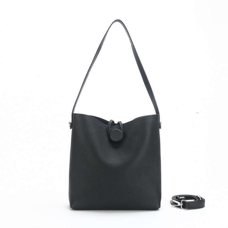 2023 Spring New Top Layer Cowhide Tote Simple Large Capacity Mother-Daughter Fashion Underarm Crossbody Bucket Bag
