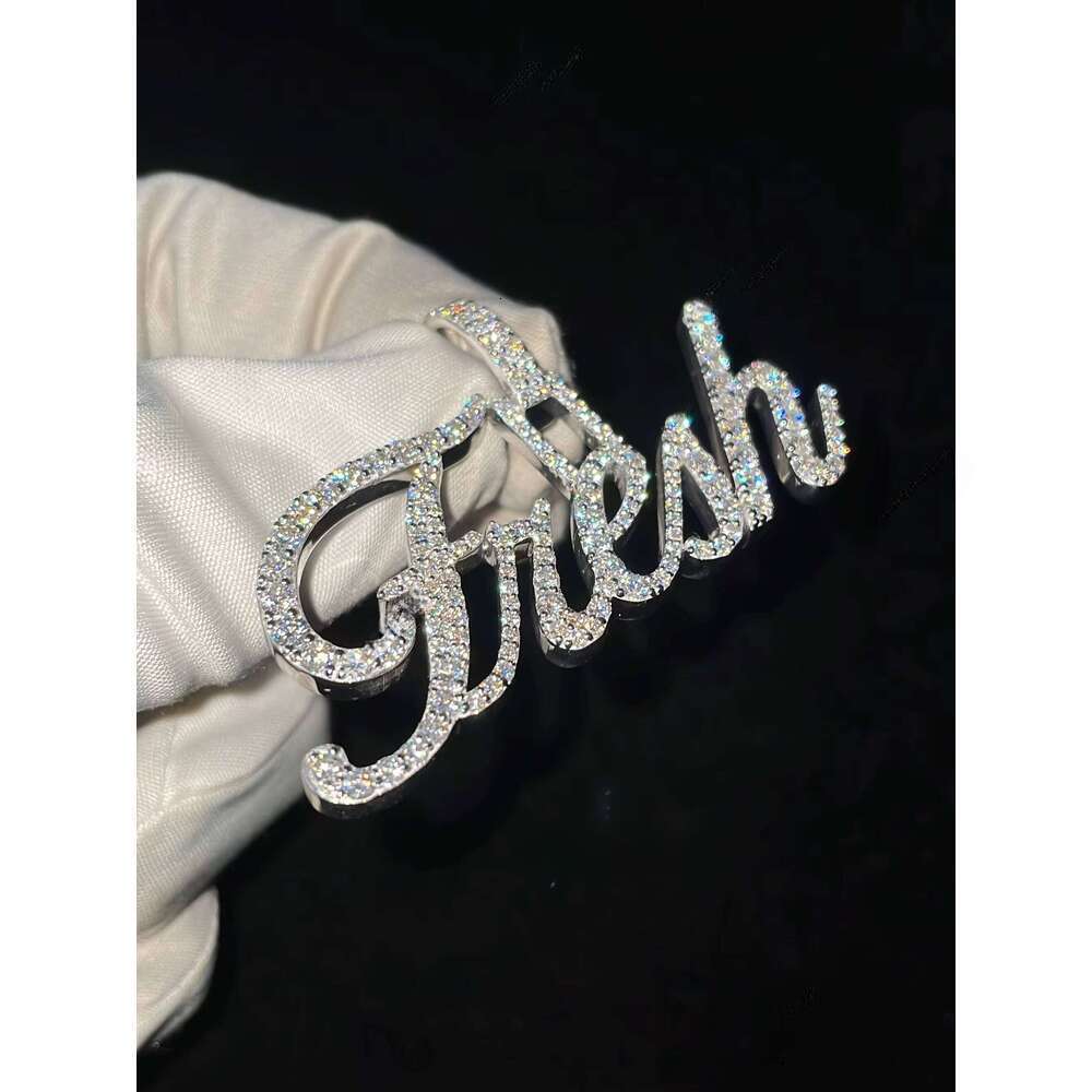 Women's Custom Sterling Sier Moissanite VVS Name Pendant Fully Iced with Letter Design Chic Christmas Gift for Her