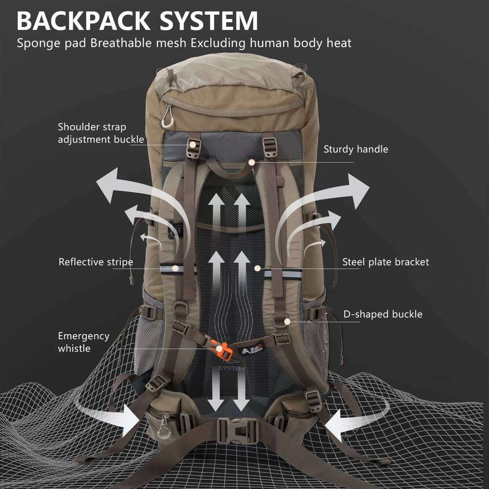 BISINNA 70L Camping Backpack Large Capacity Sport Bag With Rain Cover for Outdoor Travel Climbing Mountaineering Hiking Trekking