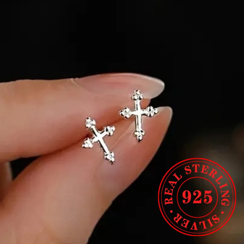 Huitan Dainty Cross Stud Earrings for Women 925 Sterling Silver Glossy Versatile Ear Accessories Delicate Daily Party Jewelry 250527