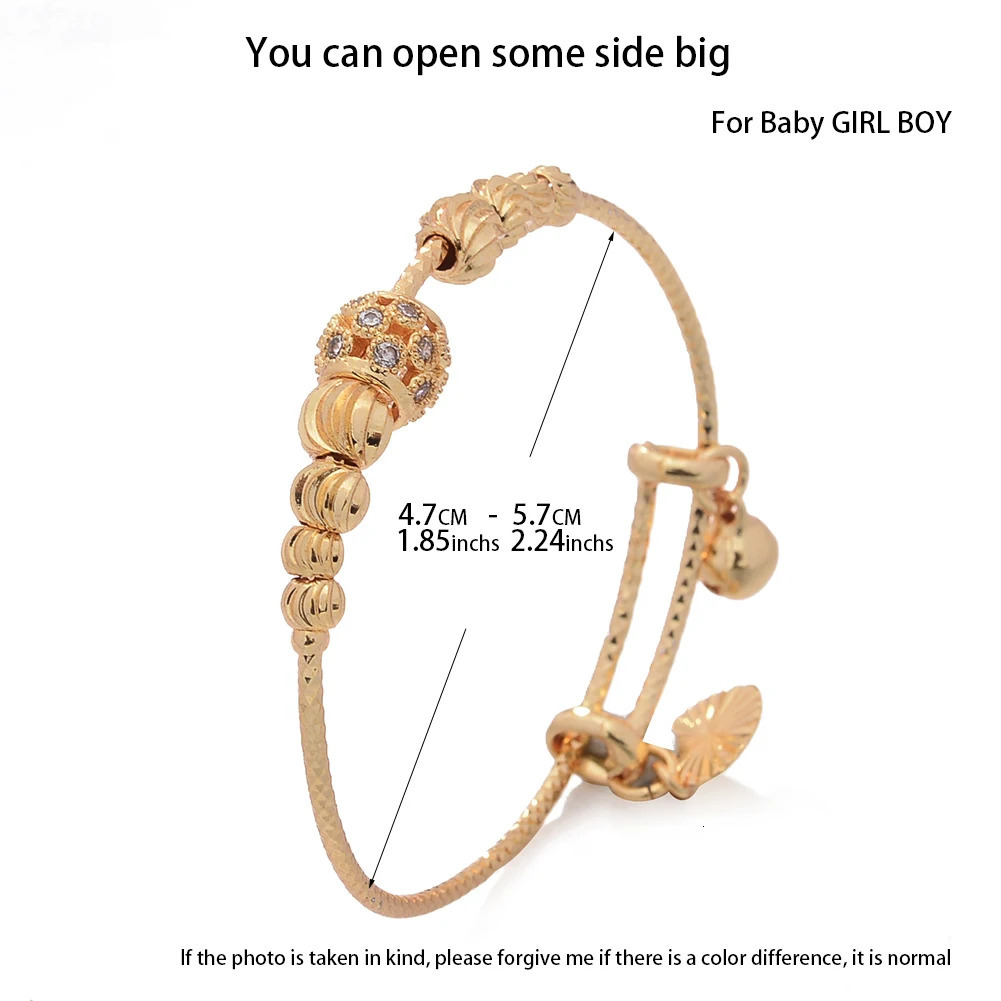 France Baby Bead Gold Color Bangles Female Zircon Stone Adjustable Bracelets For Girls Boys 410 years Old Gifts 250517