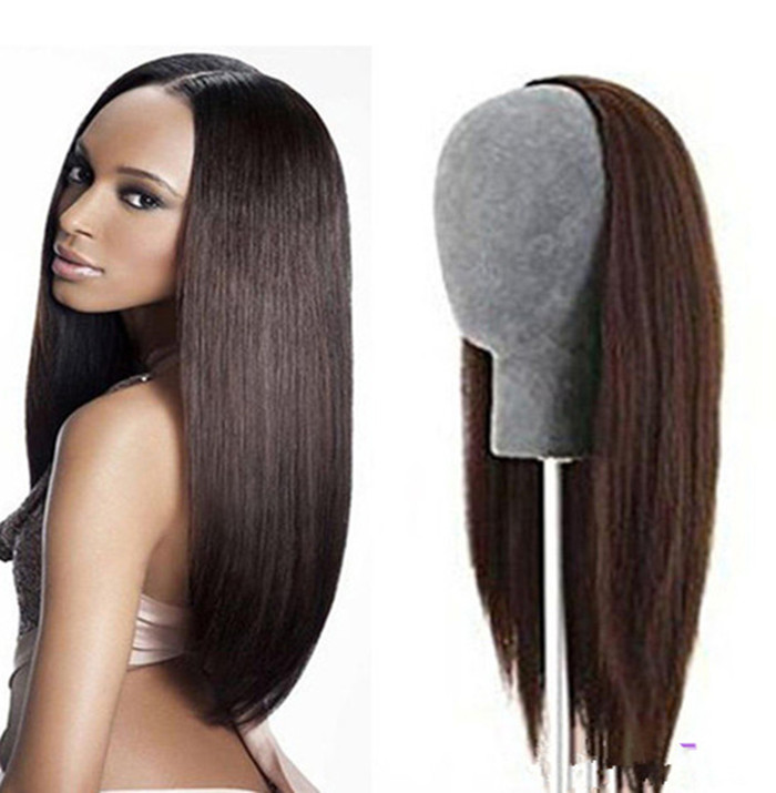 Women 3/4 Half Wig 100% Indian Remy Human Hair Silky Straight Hair Weft Cap glueless 150%density natural black