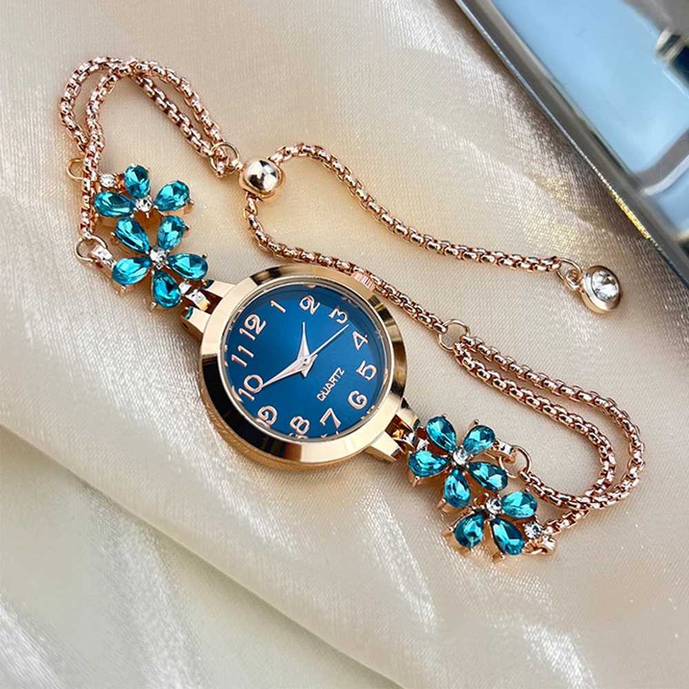 Live burst new diamond set flowers color diamond simple fashion pull bracelet watch womens watchXJ250527