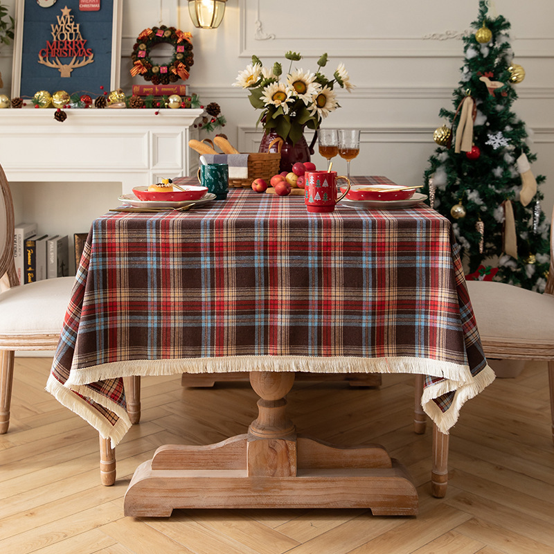 B361 tablecloth American plaid tablecloth rectangular photo atmosphere retro cotton and linen coffee table cloth tablecloth
