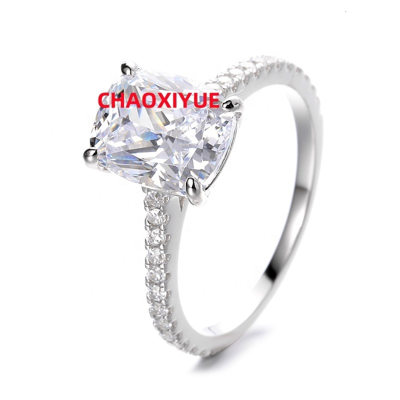 Pass Diamond Tester Luxury D Color Moissanite Halo Womens Radiant Cut Square Ring With 925 Sterling Silver GRA Wedding Gift