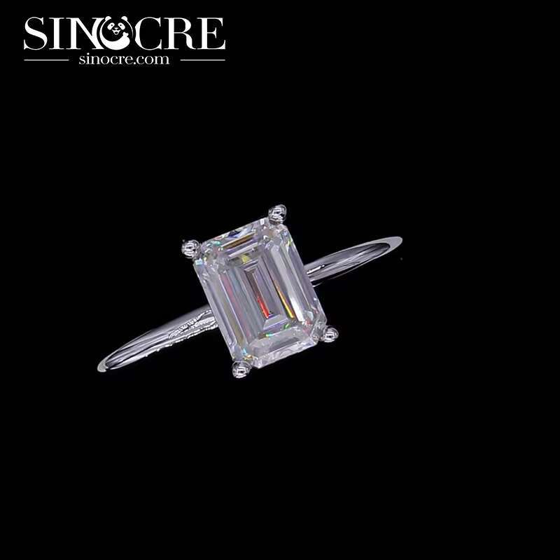 Classic 1ct 2ct 925 Sterling Silver D Vvs1 18k Emerald Cut Eternity Ring Moissanite Engagement Ring Emerald Cut for Men