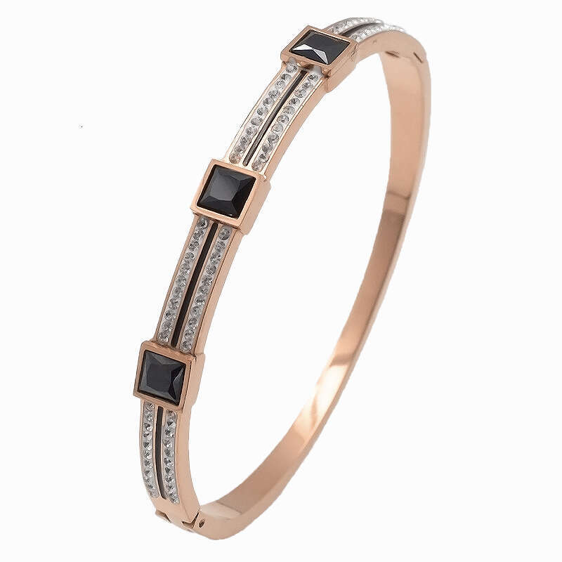 Stainless Steel Square Inlaid Rhinestone Black Electroplated Trendy Simple Style Women's Bracelet
