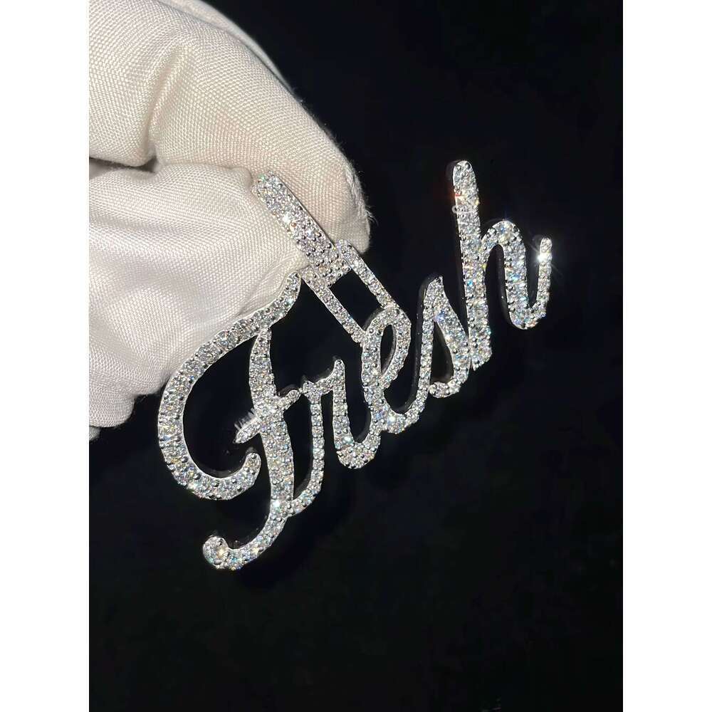 Women's Custom Sterling Sier Moissanite VVS Name Pendant Fully Iced with Letter Design Chic Christmas Gift for Her