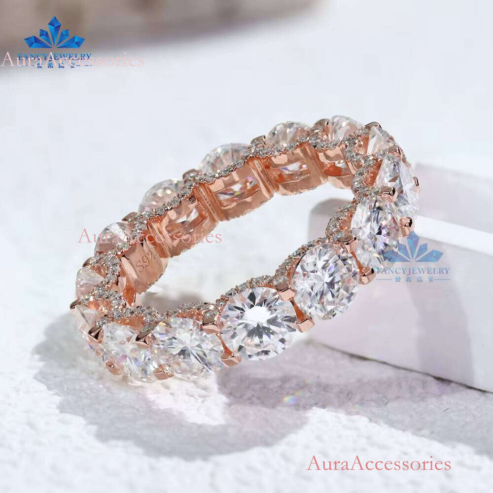 High Quality Iced Out 0.5CT Moissanite Dia Women's Engagement Ring 5mm Sier & Rose Gold Plated Perfect Gift