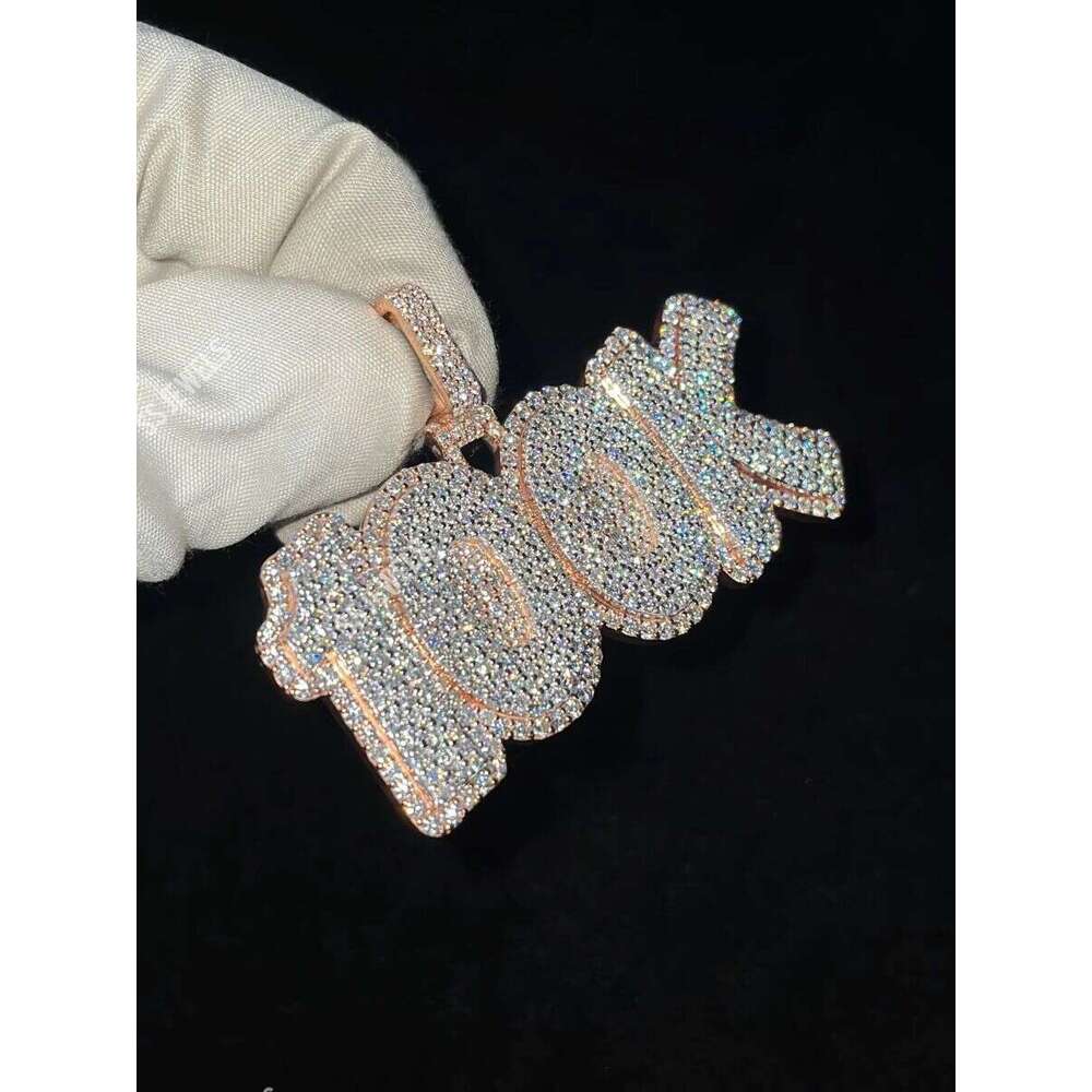 Custom Number Letter Pendant Rose Gold Plated Moissanite Iced VVS Dia Sier Hip Hop Necklaces