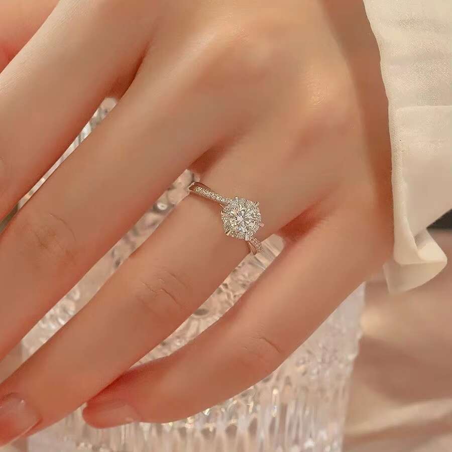 Wholesale With GRA Certificate 925 Sterling Silver Moissanite Wedding Engagement Luxury Full Diamond Hexagram Ring