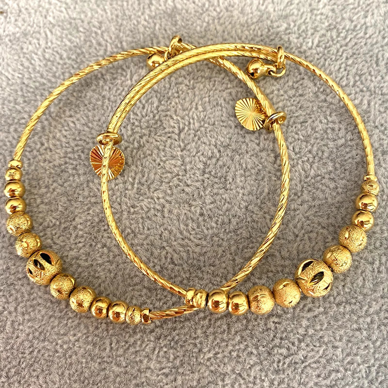 2pclot Dubai Bangles Ethiopian Indian bracelet Gold Color charm bangles bead jewelry African Ball Bride Party Gifts 250517
