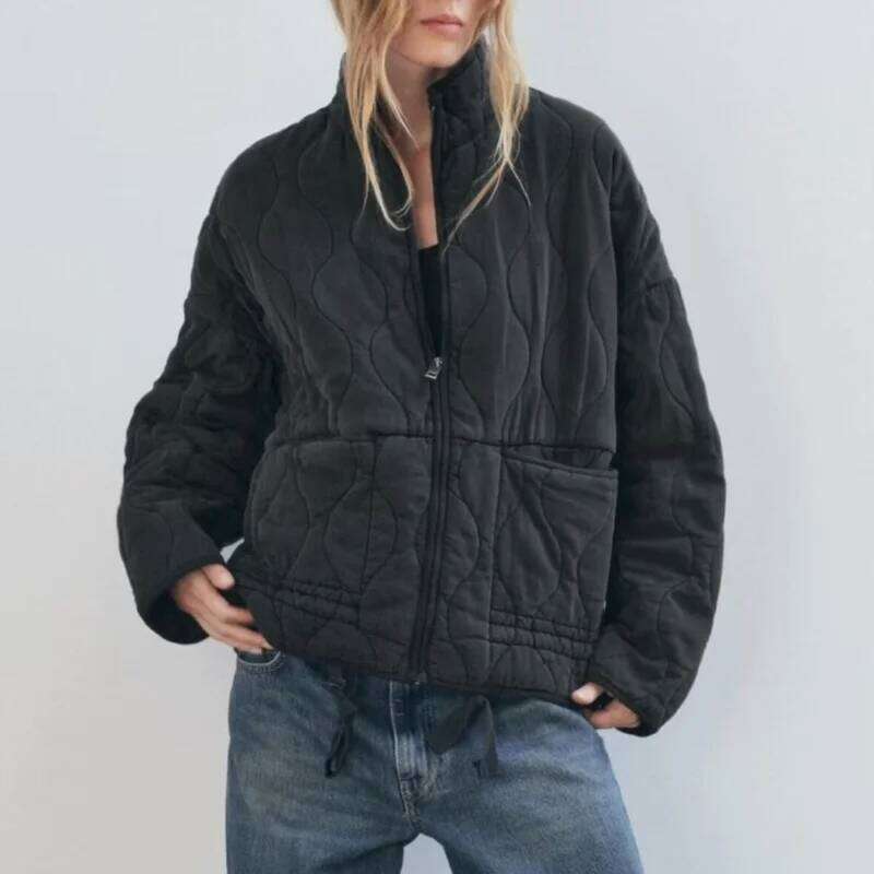 European American autumn winter new style stand collar quilted cotton jacket for women fashionable and versatile l