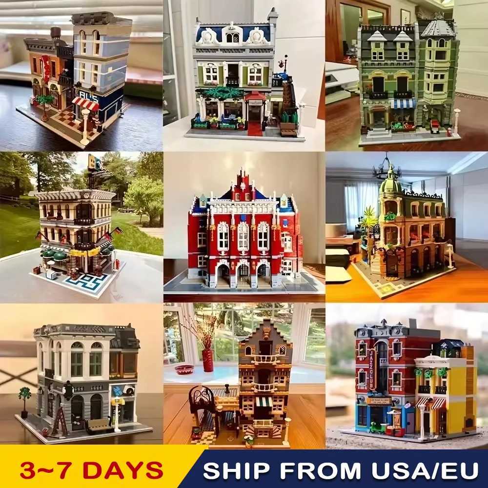 Creatoring Expert Brick Bank Detectives Assembly Square Model MOC Street View Building Blocks Toys Free shipping
