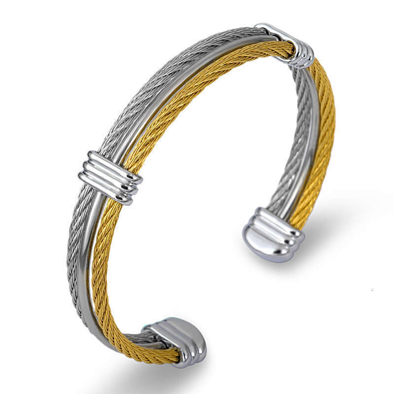 Wire Colorful Three Rope Couple Bracelets Stainless Steel Open Bangle Jewelry for Men and Women