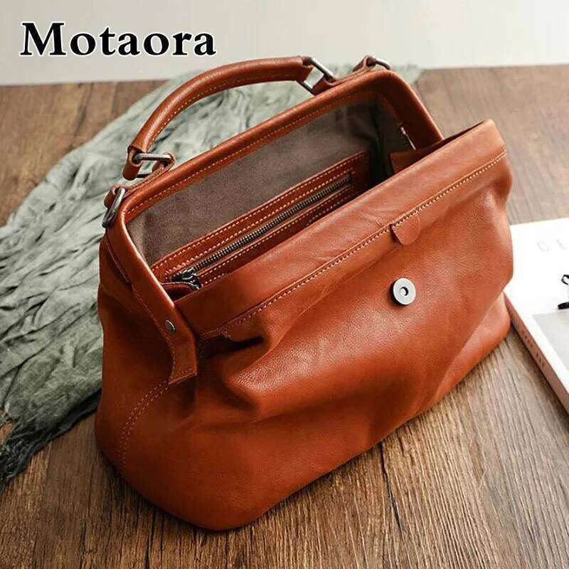 MOTAORA Original Soft Buffalo Leather Doctor Women's Vintage Shoulder Bag Crossbody Purse Spacious Cowhide Ladies Handbag