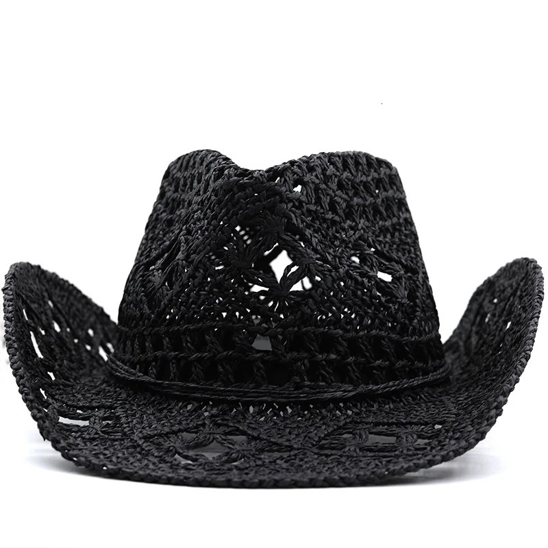 Spring/summer Hollow Cowboy Hat Hand-woven Natural Grass Breathable Cool American Jazz Top Hat with Warped Edge 250526