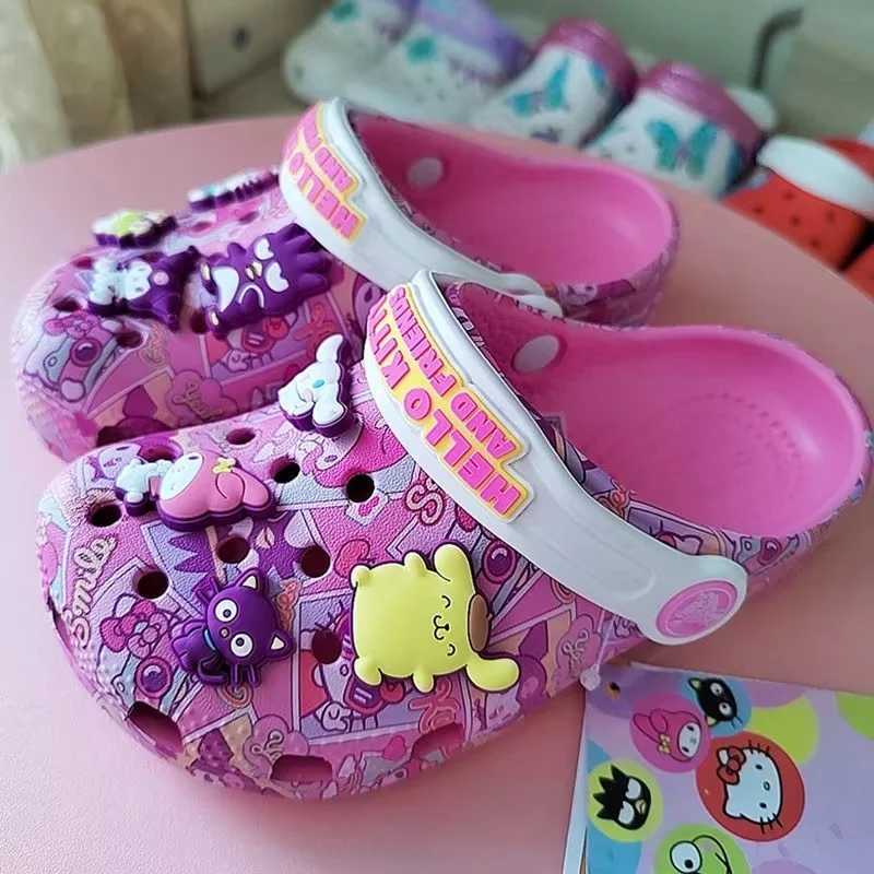 Sanrio Kuromi Hello Kitty Melody Cinnamoroll Kawaii Kids Cute Girls Sandals Children Slippers Non-Slip Beach Shoes Kidsw250528