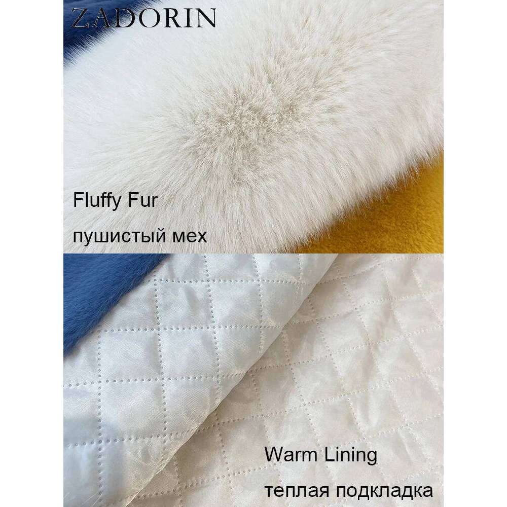 ZADORIN 2024 Winter Jackets for Furry Warm Splicing Contrast Color Blue Faux Fur Coat Long Jacket Cardigan Women