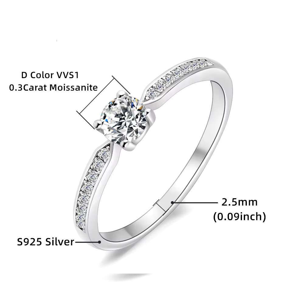 Fashion Moissanite Ring Pass Diamond Tester 925 Sterling Silver Four Claw Rings Certified GRA Jewelry
