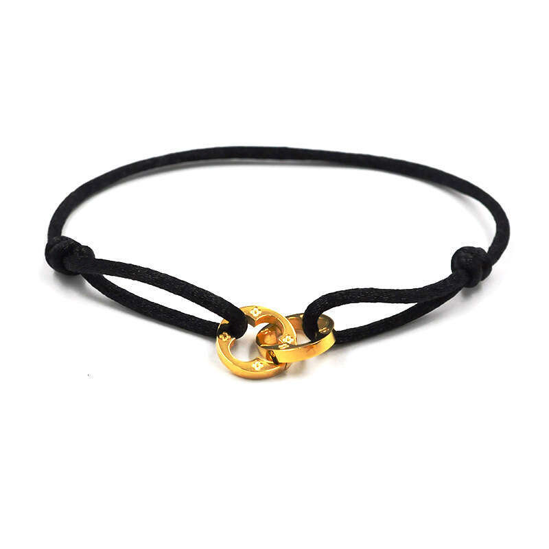 Handwoven Couple Stainless Steel Bracelet Donkey Hollow Four-Leaf Clover Double Ring Adjustable