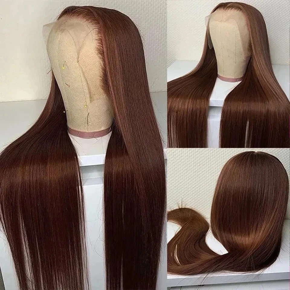 Chocolate Brown Straight Lace Front Wigs 13x6 Transparent Lace Frontal Wig Pre Plucked 13x4 Brazilian Human Hair Wigs 200% Synthetic Lace Front Wigs