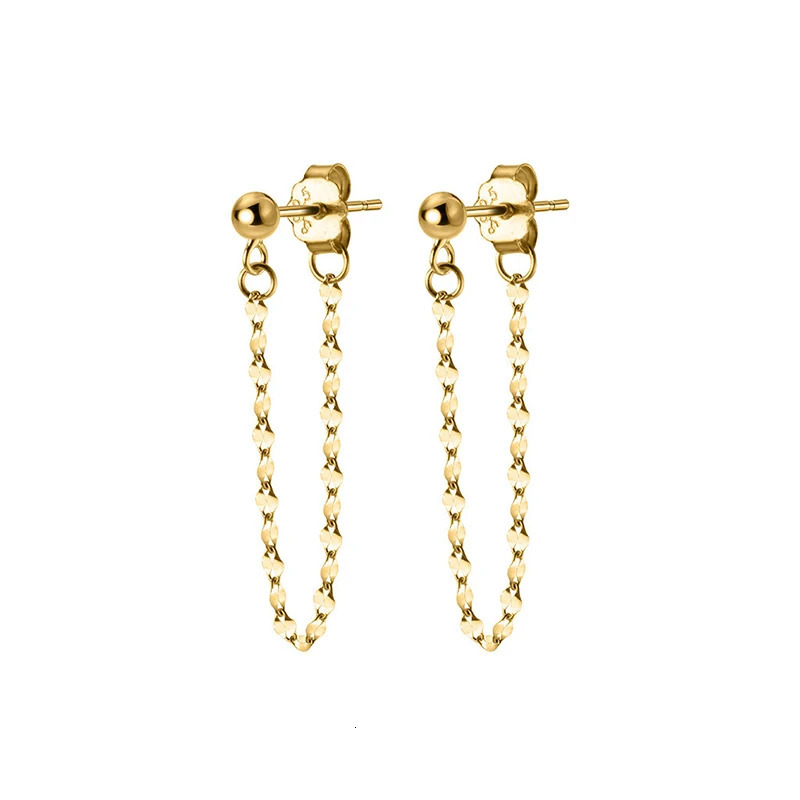 MODIAN 925 Sterling Silver Sparkling Round Long Chain Stud Earrings Fashion Gold Color Ear Studs For Women Fine Jewelry Gift 250527